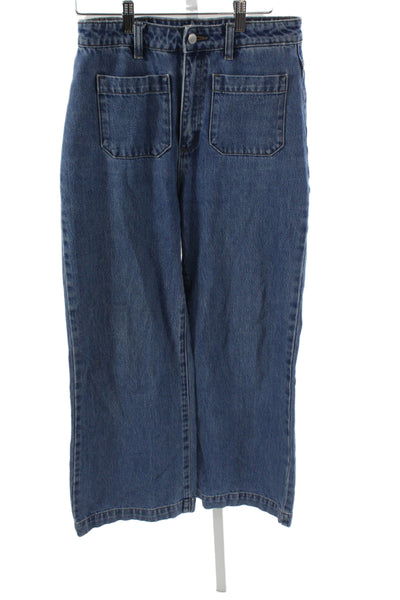 Rollas Women Wide Leg Jeans Blue High Rise 100% Cotton Size 28