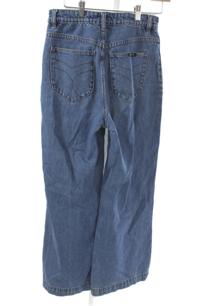 Rollas Women Wide Leg Jeans Blue High Rise 100% Cotton Size 28