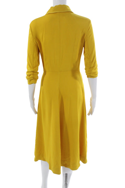 CO Women A-Line Viscose Collared Midi Dress Yellow 3/4 Sleeve Zip Size XS