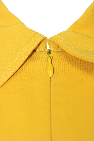 CO Women A-Line Viscose Collared Midi Dress Yellow 3/4 Sleeve Zip Size XS