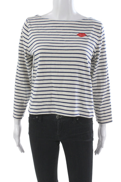 J Crew Women Nautical Striped Cotton Boatneck Long Sleeve T-Shirt Size S