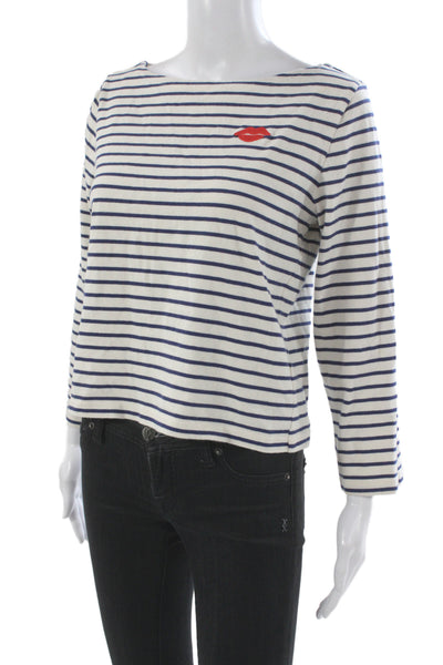 J Crew Women Nautical Striped Cotton Boatneck Long Sleeve T-Shirt Size S