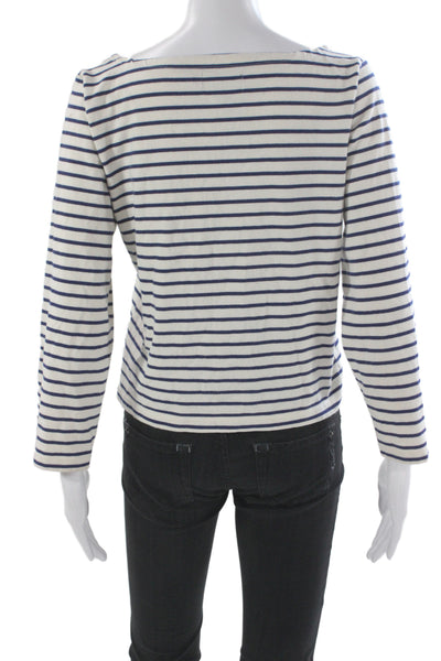 J Crew Women Nautical Striped Cotton Boatneck Long Sleeve T-Shirt Size S