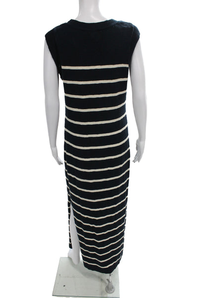 Mable Women Maxi Dress Black Striped Scoop Neck Sleeveless Nautical Size M