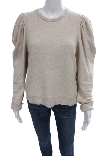 Ulla Johnson Womens Beige Organic Cotton Jersey Tee Crewneck Long Sleeve Size L