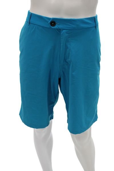 Greyson Mens Athletic Performance Shorts Blue Button Fly Athleisure Size 40