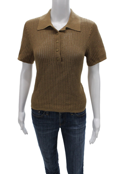 Reiss Women Brown Basic Polo Collared Short Sleeve Cotton Size M