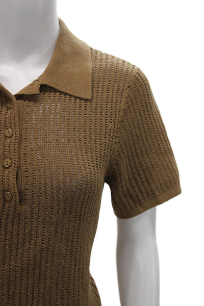 Reiss Women Brown Basic Polo Collared Short Sleeve Cotton Size M