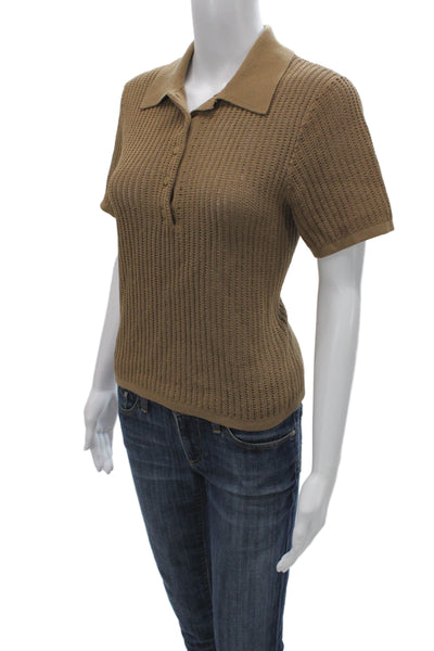 Reiss Women Brown Basic Polo Collared Short Sleeve Cotton Size M