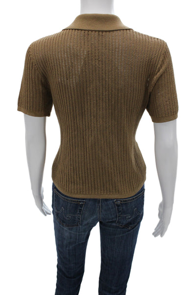 Reiss Women Brown Basic Polo Collared Short Sleeve Cotton Size M