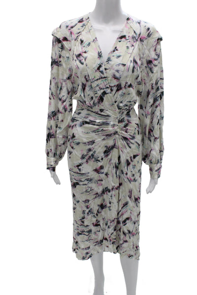 IRO Women Wrap Dress Multicolor V-Neck Long-Sleeve Geometric Size 38 Tall