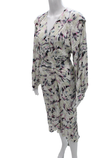 IRO Women Wrap Dress Multicolor V-Neck Long-Sleeve Geometric Size 38 Tall