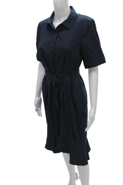 Nanette Lepore Womens Blue Short Sleeve Shirt Dress Collared Button Size 8