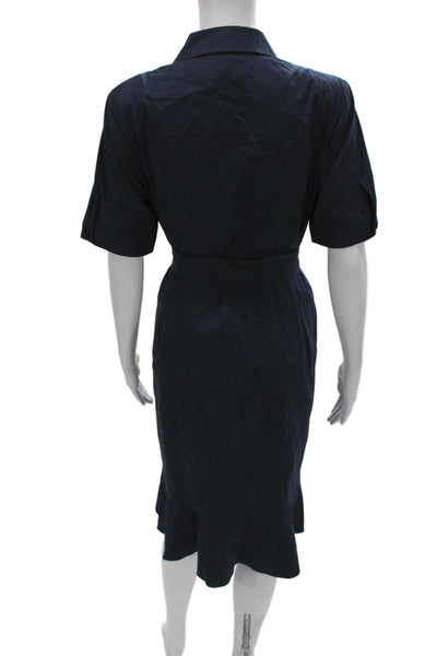 Nanette Lepore Womens Blue Short Sleeve Shirt Dress Collared Button Size 8