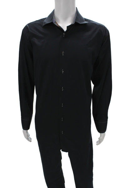 Guy La Ferrera Mens Button Front Long Sleeve Collared Shirt Navy Cotton Size XL