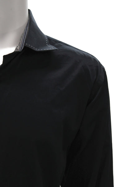 Guy La Ferrera Mens Button Front Long Sleeve Collared Shirt Navy Cotton Size XL