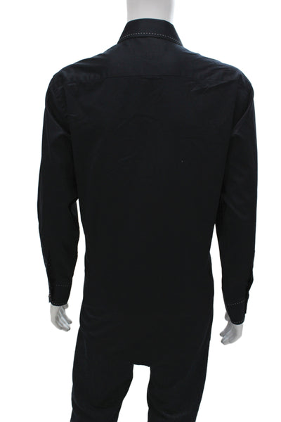 Guy La Ferrera Mens Button Front Long Sleeve Collared Shirt Navy Cotton Size XL