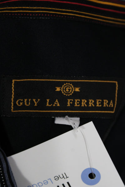 Guy La Ferrera Mens Button Front Long Sleeve Collared Shirt Navy Cotton Size XL