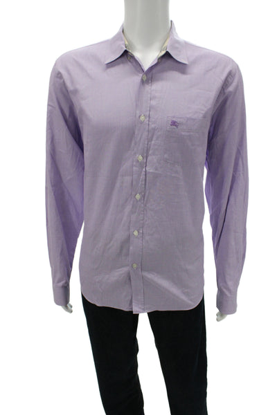 Burberry Brit Mens Button Front Collared Pocket Shirt Purple Cotton Size 2XL