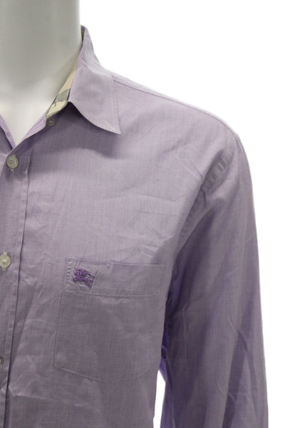 Burberry Brit Mens Button Front Collared Pocket Shirt Purple Cotton Size 2XL