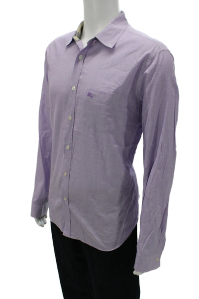 Burberry Brit Mens Button Front Collared Pocket Shirt Purple Cotton Size 2XL