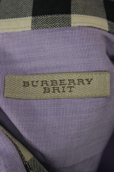 Burberry Brit Mens Button Front Collared Pocket Shirt Purple Cotton Size 2XL