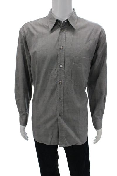 Brioni Mens Button Front Long Sleeve Collared Plaid Shirt Black White Size XL