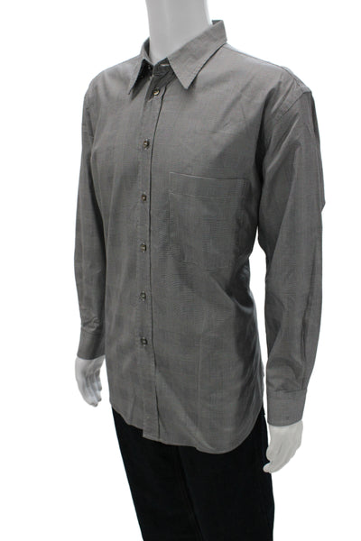 Brioni Mens Button Front Long Sleeve Collared Plaid Shirt Black White Size XL