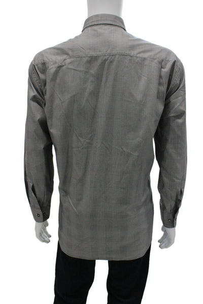 Brioni Mens Button Front Long Sleeve Collared Plaid Shirt Black White Size XL