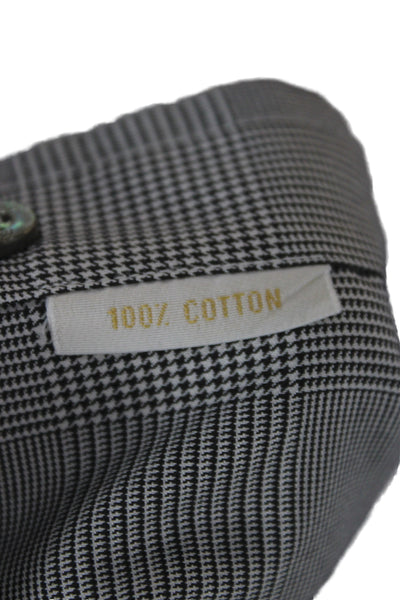 Brioni Mens Button Front Long Sleeve Collared Plaid Shirt Black White Size XL