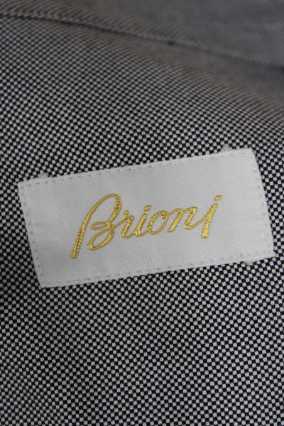 Brioni Mens Button Front Long Sleeve Collared Plaid Shirt Black White Size XL