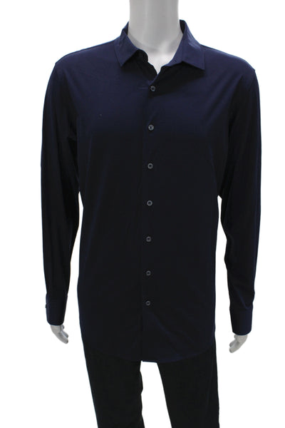 Bugatchi Mens Button Front Long Sleeve Collared Shirt Navy Cotton Size XL