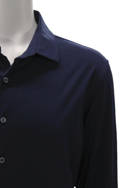 Bugatchi Mens Button Front Long Sleeve Collared Shirt Navy Cotton Size XL