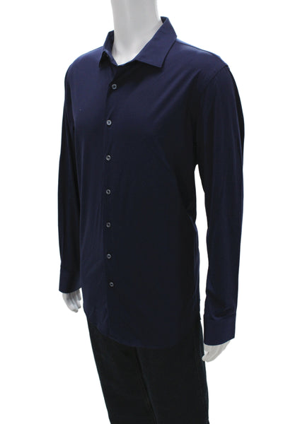 Bugatchi Mens Button Front Long Sleeve Collared Shirt Navy Cotton Size XL