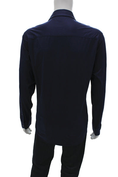 Bugatchi Mens Button Front Long Sleeve Collared Shirt Navy Cotton Size XL