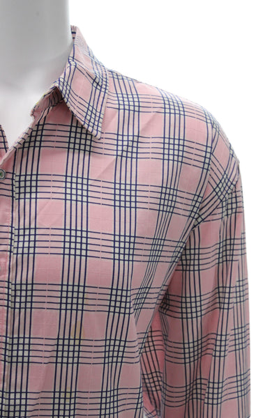 Robert Graham Mens Button Front Collared Plaid Shirt Pink Navy Size 3XL