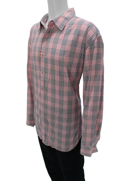 Robert Graham Mens Button Front Collared Plaid Shirt Pink Navy Size 3XL