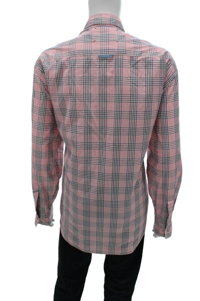 Robert Graham Mens Button Front Collared Plaid Shirt Pink Navy Size 3XL