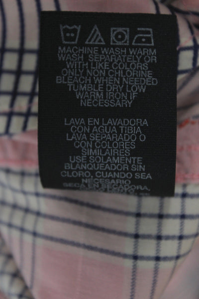 Robert Graham Mens Button Front Collared Plaid Shirt Pink Navy Size 3XL