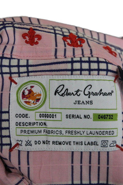 Robert Graham Mens Button Front Collared Plaid Shirt Pink Navy Size 3XL