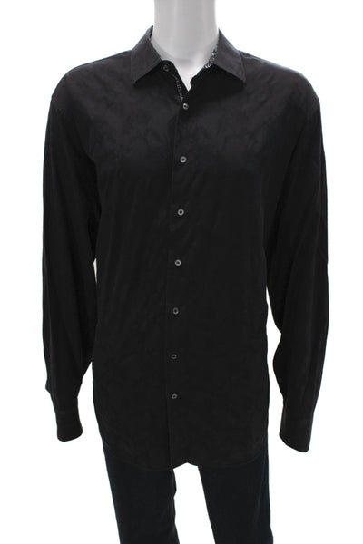 Bugatchi Mens Button Front Collared Floral Printed Shirt Black Cotton Size 2XL