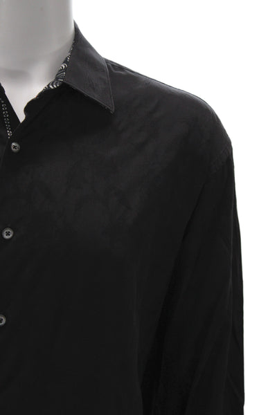 Bugatchi Mens Button Front Collared Floral Printed Shirt Black Cotton Size 2XL