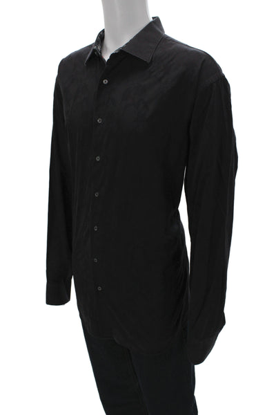 Bugatchi Mens Button Front Collared Floral Printed Shirt Black Cotton Size 2XL