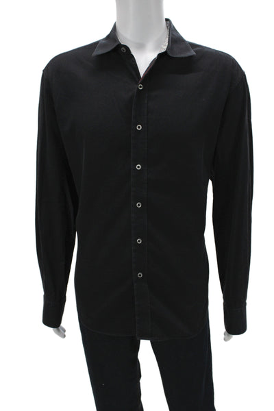 Bugatchi Mens Button Front Collared Floral Printed Shirt Black Cotton Size 2XL