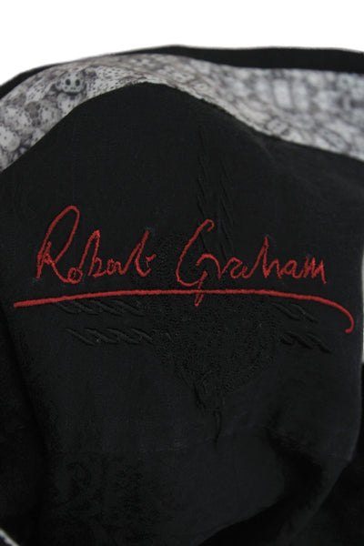 Robert Graham Mens Button Front Collared Paisley Printed Shirt Black Size XL
