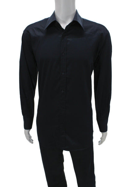 Gucci Mens Button Front Long Sleeve Collared Shirt Navy Cotton Size 17