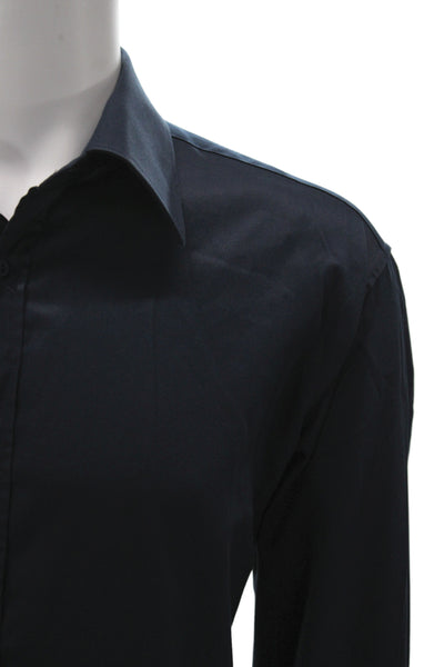 Gucci Mens Button Front Long Sleeve Collared Shirt Navy Cotton Size 17