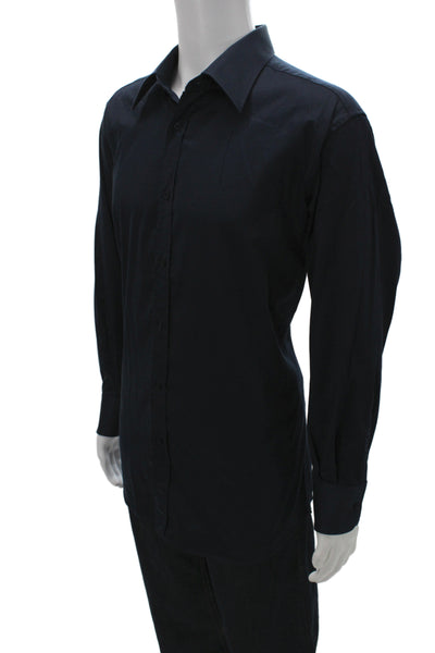 Gucci Mens Button Front Long Sleeve Collared Shirt Navy Cotton Size 17