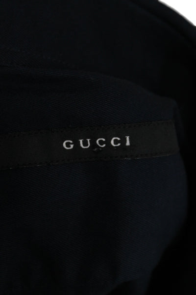 Gucci Mens Button Front Long Sleeve Collared Shirt Navy Cotton Size 17