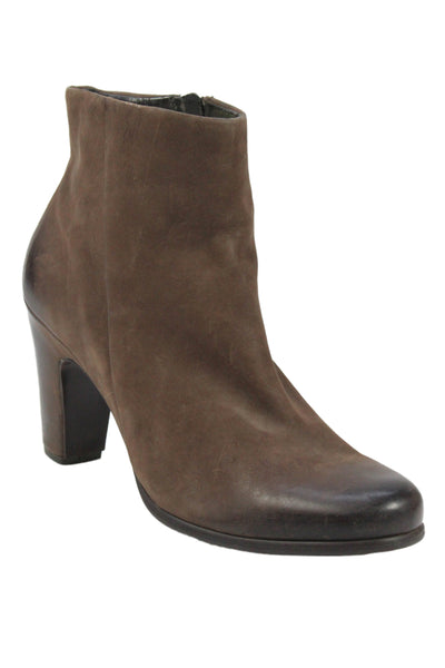 ECCO Womens Side Zip Block Heel Leather Ankle Booties Brown Size 40